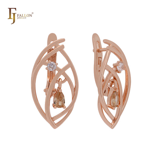 Marquise shape wire of white CZ Rose Gold Clip-On Earrings