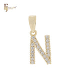 Alphabetic Letter Sign of cluster white CZs 14K Gold Pendant