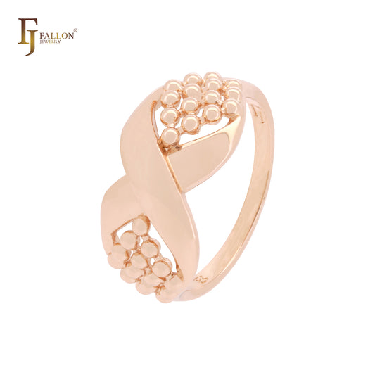 Up and down beads geometric ribbon Rose Gold Fashion Rings