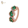 Cluster Pear shape Emerald and White CZs Rose Gold Fashion Rings