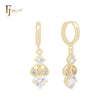 Cluster white CZs drop 14K Gold Huggie Earrings