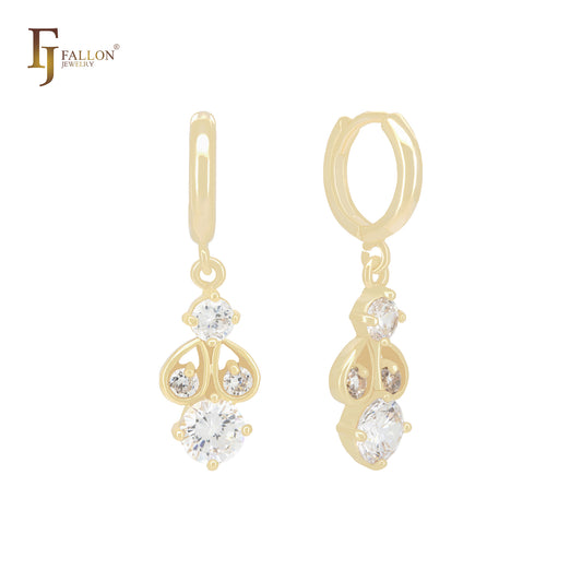 Cluster white CZs drop 14K Gold Huggie Earrings