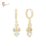 Cluster white CZs drop 14K Gold Huggie Earrings