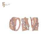 Double row of white CZs embedded Rose Gold two tone Jewelry Set with Rings