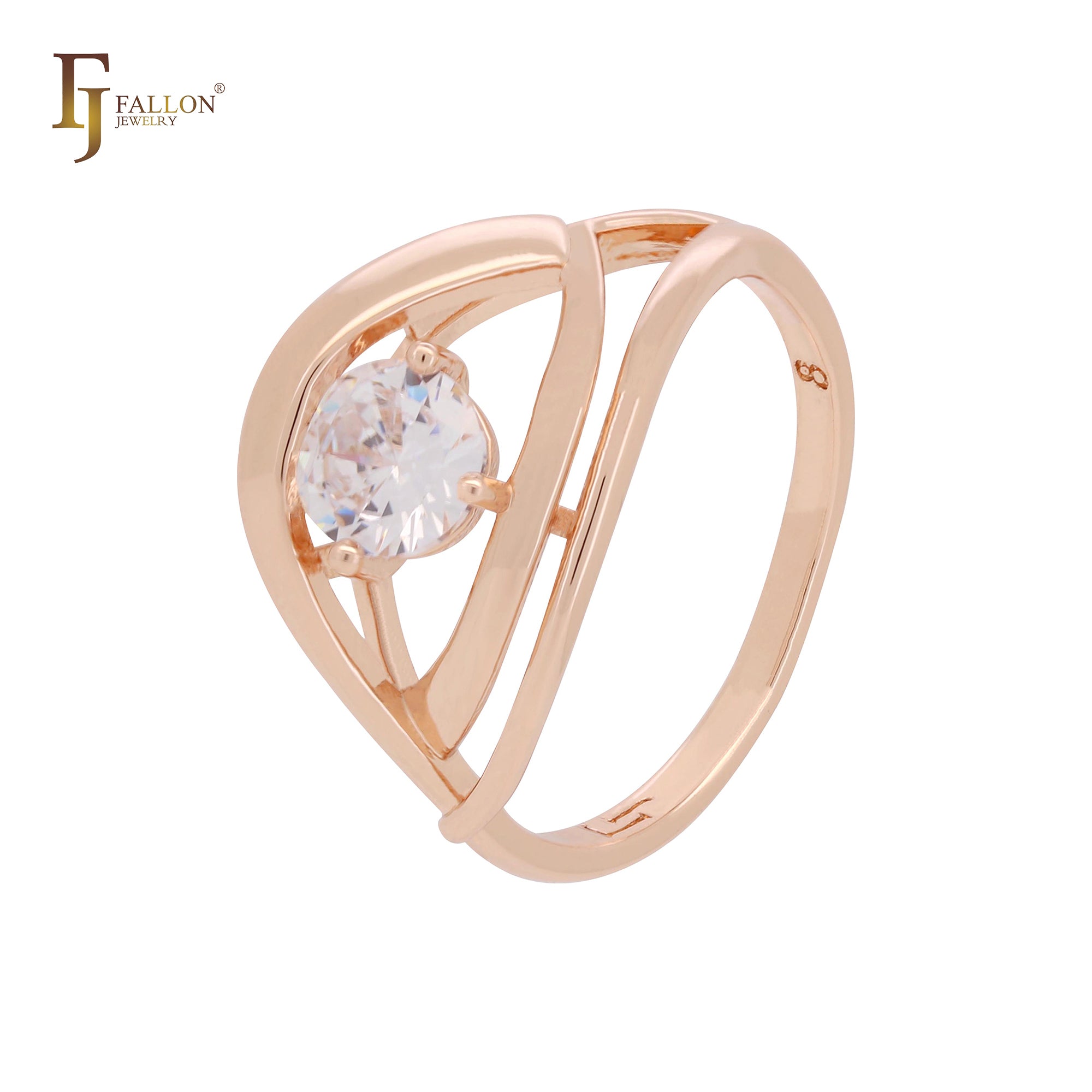 Solitaire white CZ solitaire geometric Rose Gold Engagement Rings