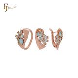 Gret luxurious cluster CZs colorful Rose Gold Jewelry Set with Rings