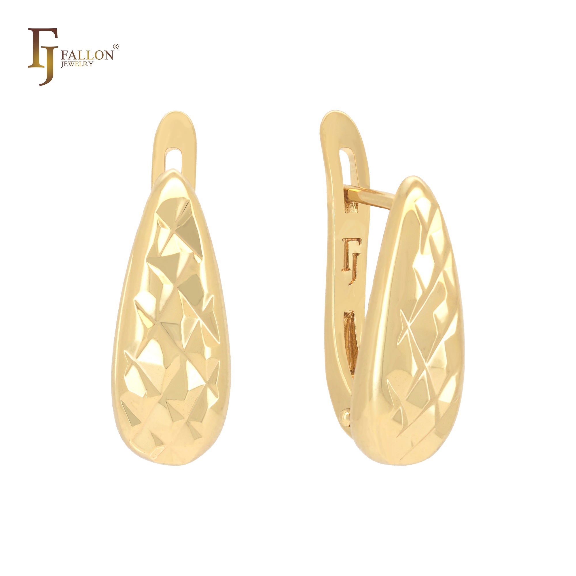 Teardrop rhombus textured 14K Gold, Rose Gold Clip-On Earrings