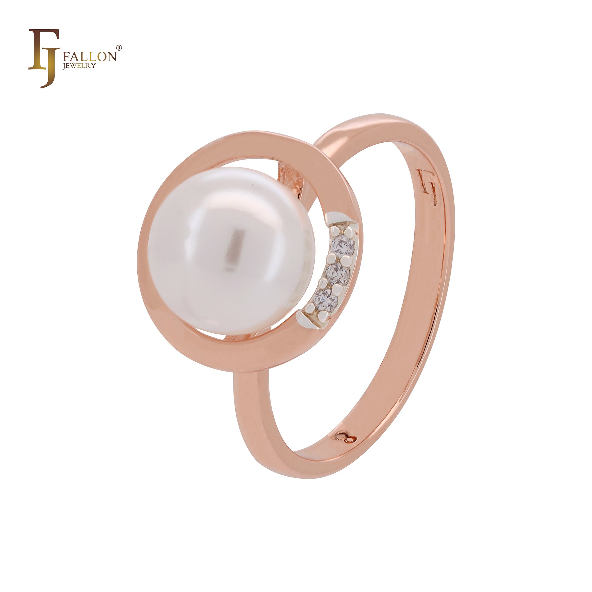 Circular Pearl with white CZs Rose Gold Fashion Rings