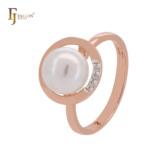 Circular Pearl with white CZs Rose Gold Fashion Rings