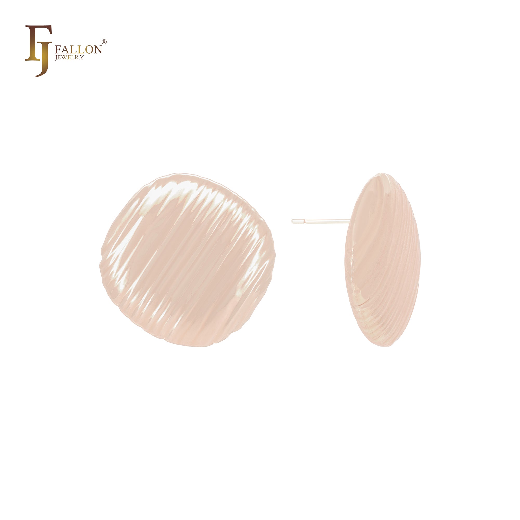 Oval rounded cookie shape 14K Gold, Rose Gold, White Gold Stud Earrings