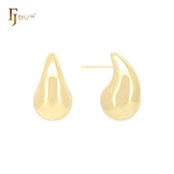 Curved big teardrop shaped 14K Gold, Rose Gold, White Gold Stud Earrings