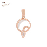 Circular snake of white CZs Rose Gold two tone Pendant