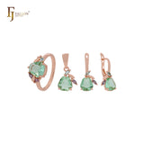 Cluster fruitful leaves colorful CZs Apple green Rose Gold Jewelry Set with Rings and Pendant