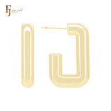 Rounded squared glossy C hoop 14K Gold, Rose Gold, White Gold Stud Earrings