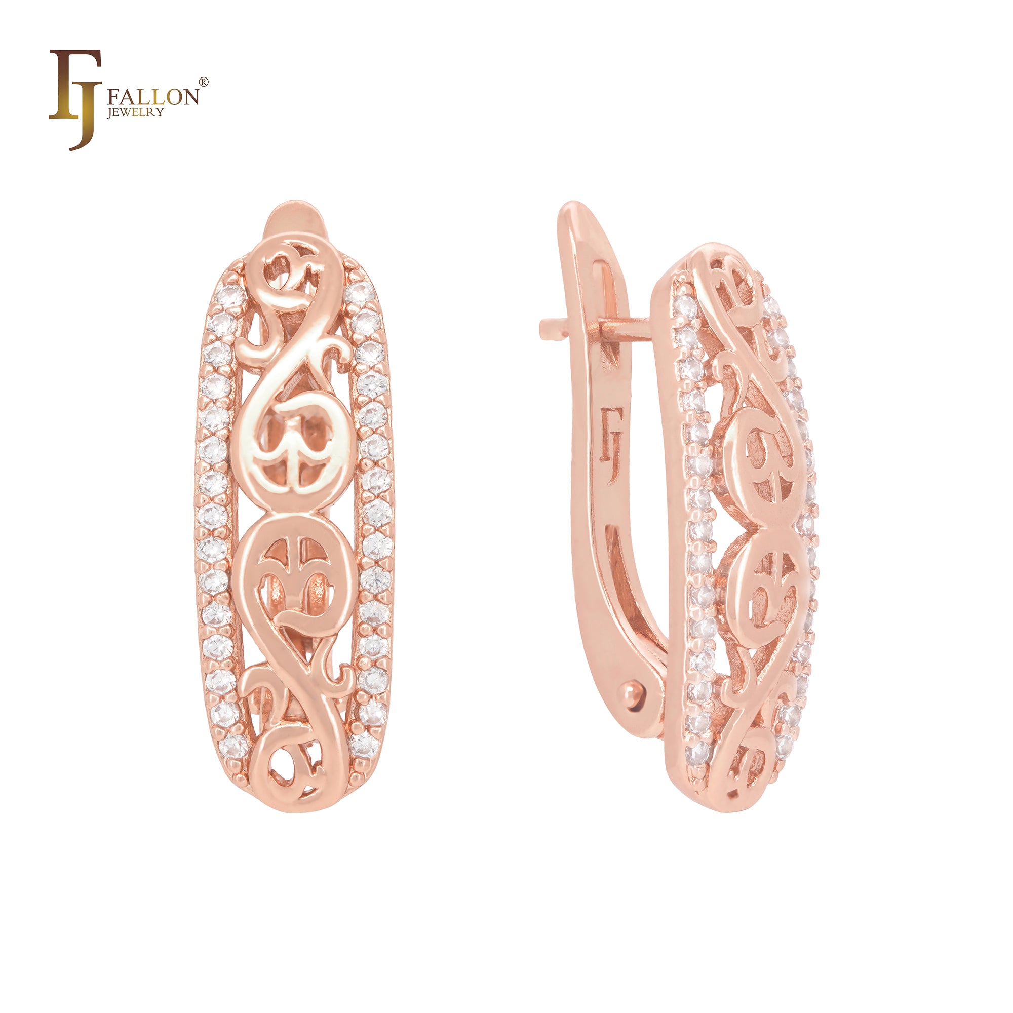 Braches of filigree white CZs band Rose Gold Clip-On Earrings