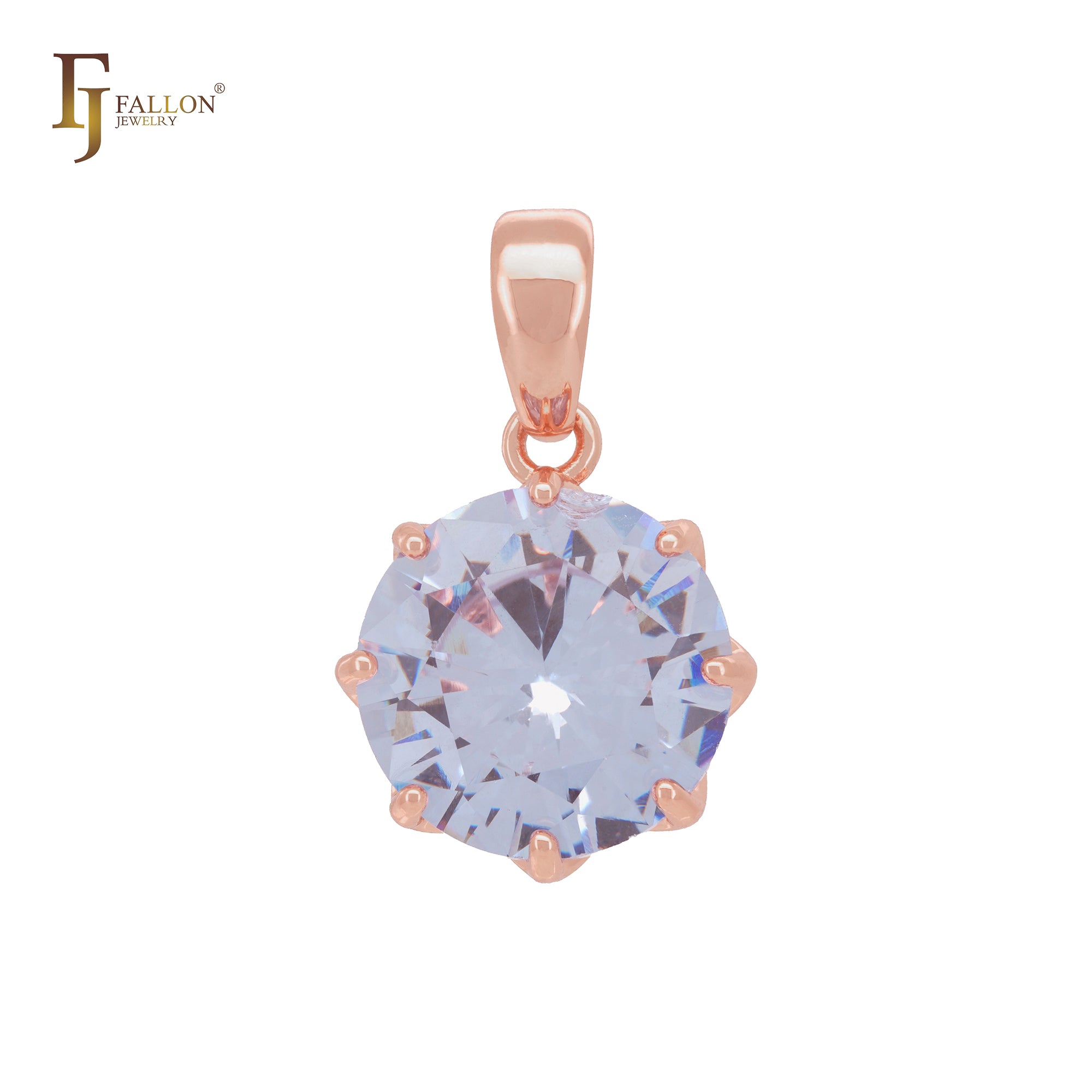 Solitaire big drop colorful clawed CZ Rose Gold pendant