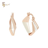 Rombus shaped Rose Gold two tone textured Hoop Earrings