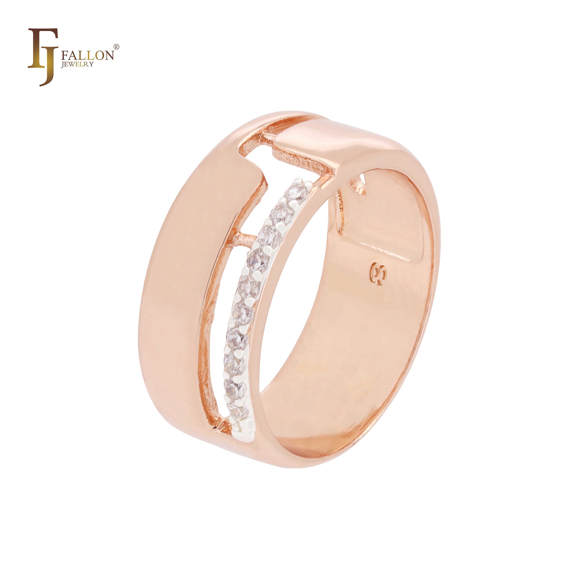 Squared white CZs Rose Gold two tone Fashion Rings