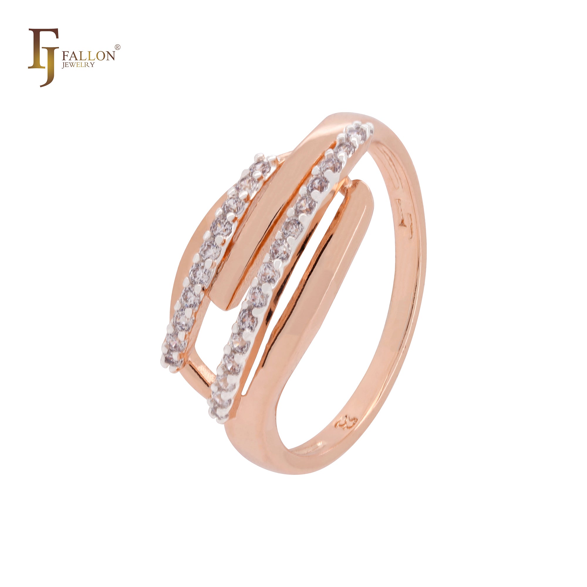 Thousand rows of white CZs parallel Rose Gold two tone Fashion Rings