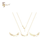 Angels wing with white CZs with hearts 14K Gold, Rose Gold Necklace