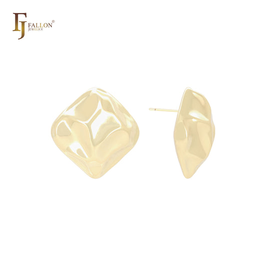 Rhombus nugget shaped 14K Gold, Rose Gold, White Gold Stud Earrings