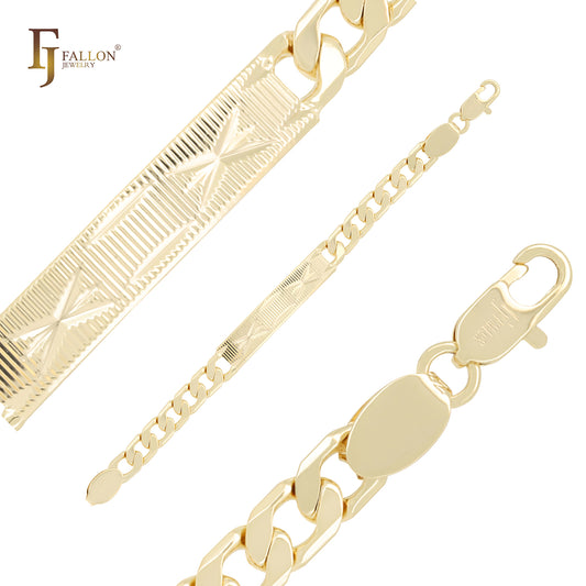 Slashes textured curb link 14K Gold Men's ID Bracelets