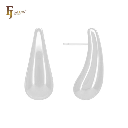 Tall rounded end teardrop shaped 14K Gold, Rose Gold, White Gold Stud Earrings