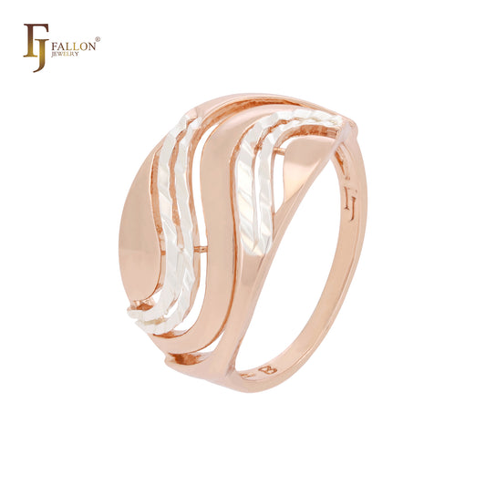 Curved wavy geometric rows Rose Gold two tone Fashion Rings