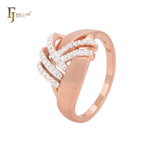 Luxurious multi bands and ribbon interlocking Rose Gold Fashion Rings