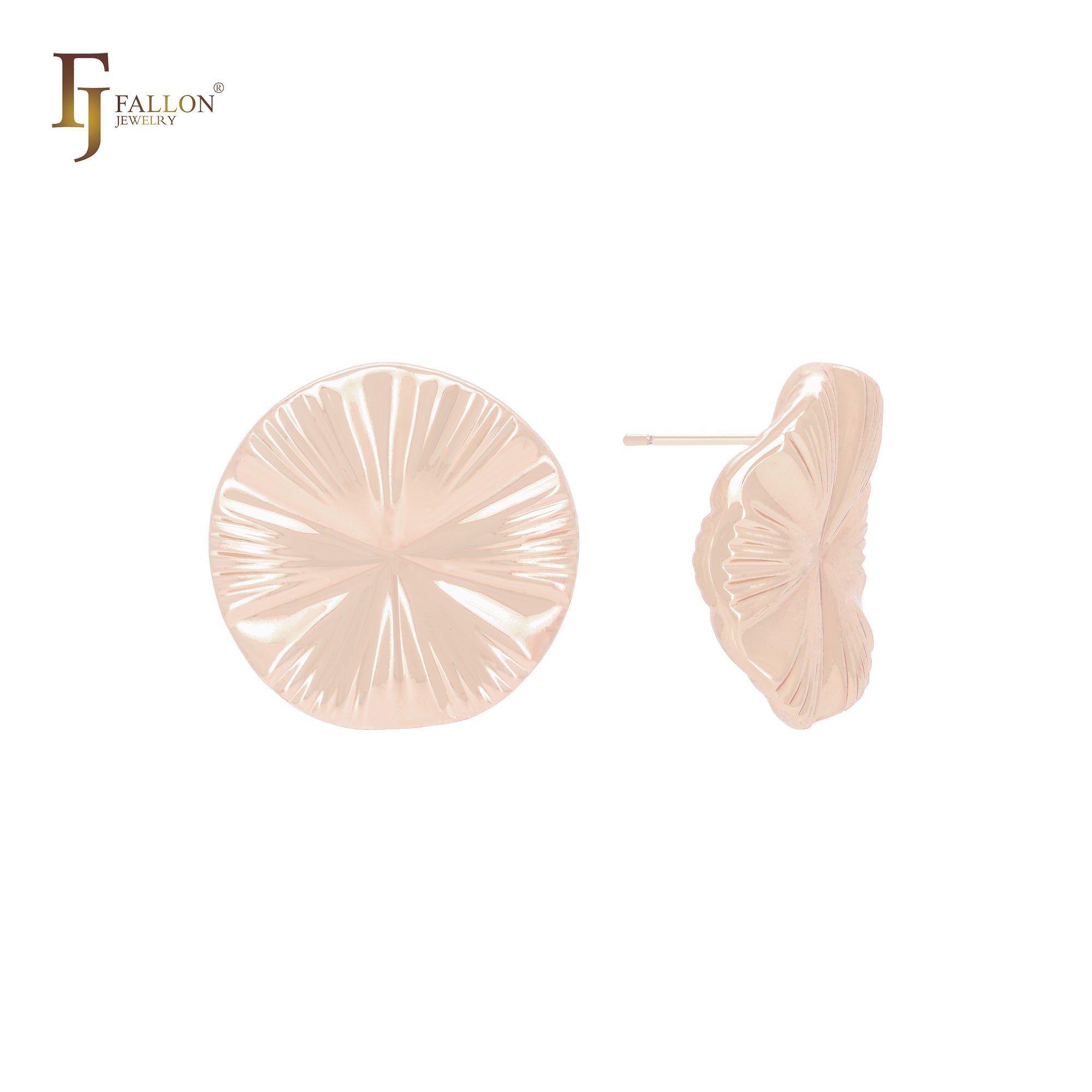 Irregular lotus leave shaped  14K Gold, Rose Gold, White Gold Stud Earrings