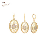 Oval filigree of white CZs 14K Gold Jewelry Set with Pendant