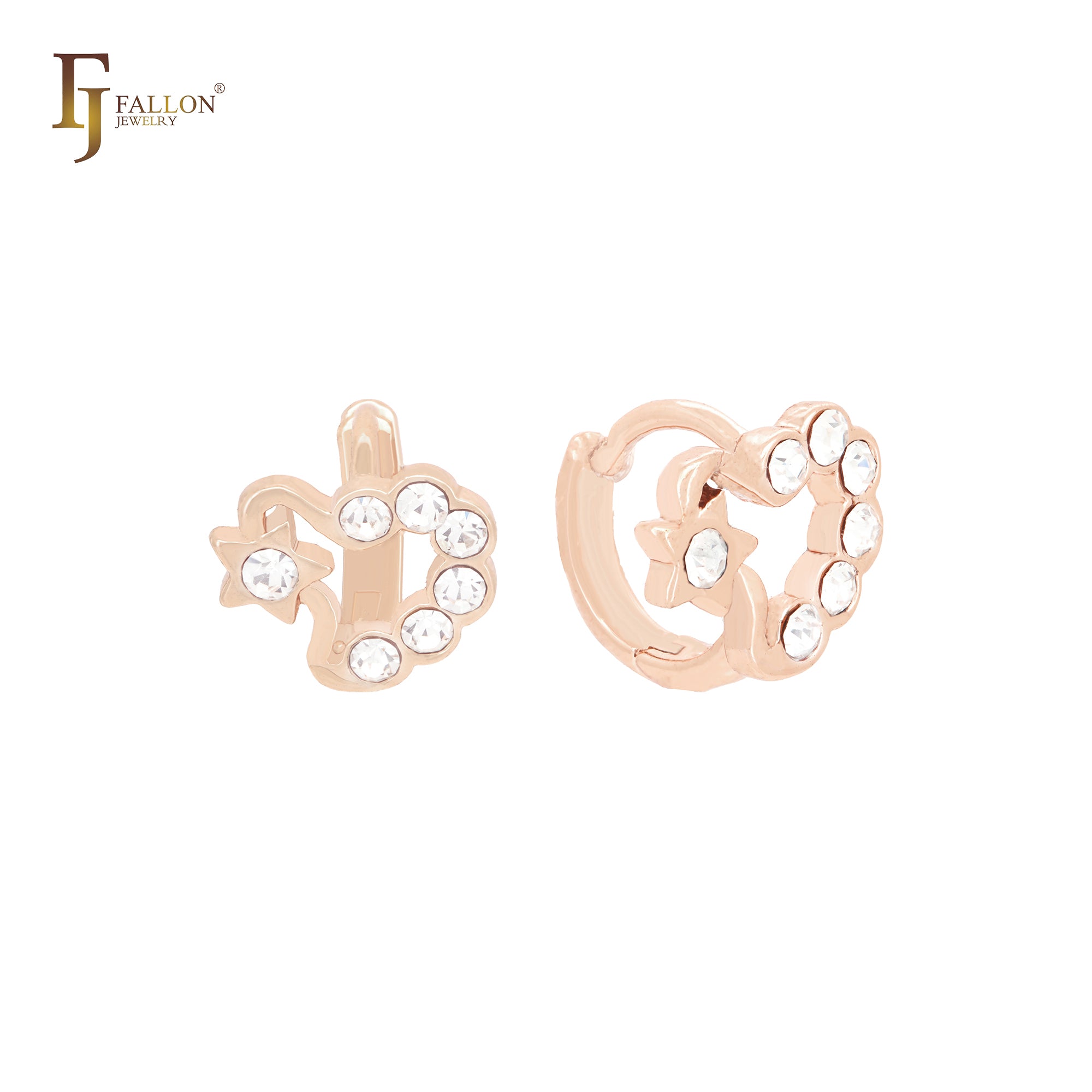 Tiny white CZs Rose Gold Huggie Earrings