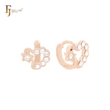 Tiny white CZs Rose Gold Huggie Earrings