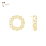 Spinning twisted rope donut shaped 14K Gold, Rose Gold, White Gold Stud Earrings