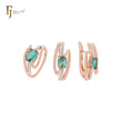 Oval solitaire green cz ribbon 585 Rose Gold two tone Jewelry Set with Rings