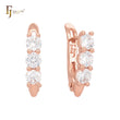 Triple cluster white rounded CZs Rose Gold Clip-On Earrings