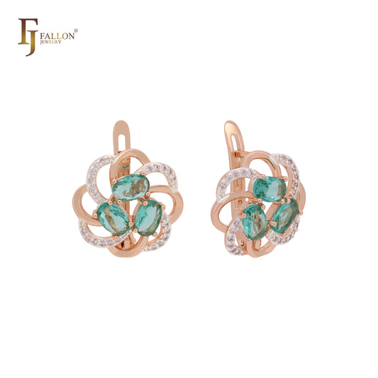 Triple oval cut czs flower filigree Rose Gold two tone Clip-On Earrings