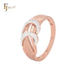 Ribbon crossing bands of white CZ Rose Gold Fashion Rings