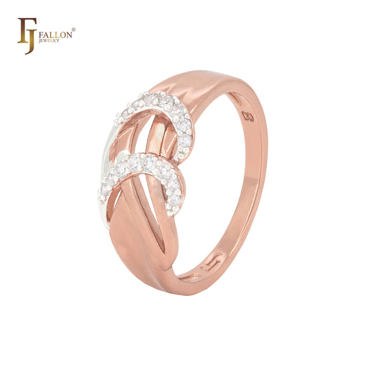 Ribbon crossing bands of white CZ Rose Gold Fashion Rings