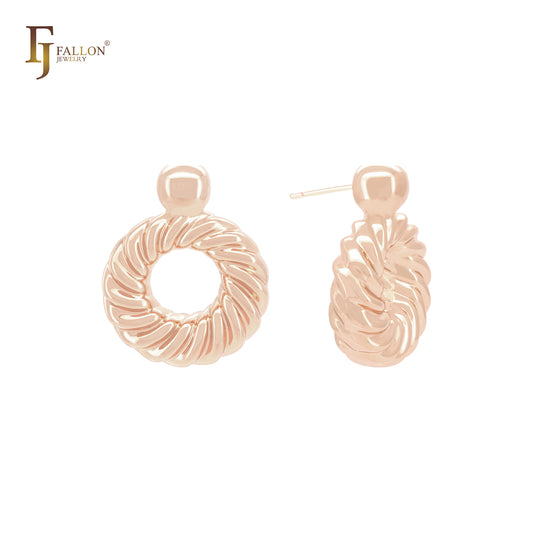 Spining rope donnut beads 14K Gold, Rose Gold, White Gold Stud Earrings