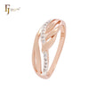 Leaves and branches paved white czs Rose Gold two tone wedding band rings