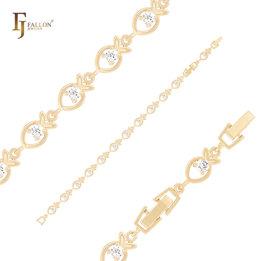 Pineapple white CZs fancy link 14K Gold Bracelets