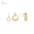 Rounded circle of baguette white CZs 14K Gold Stud Earrings Jewelry Set with Pendant