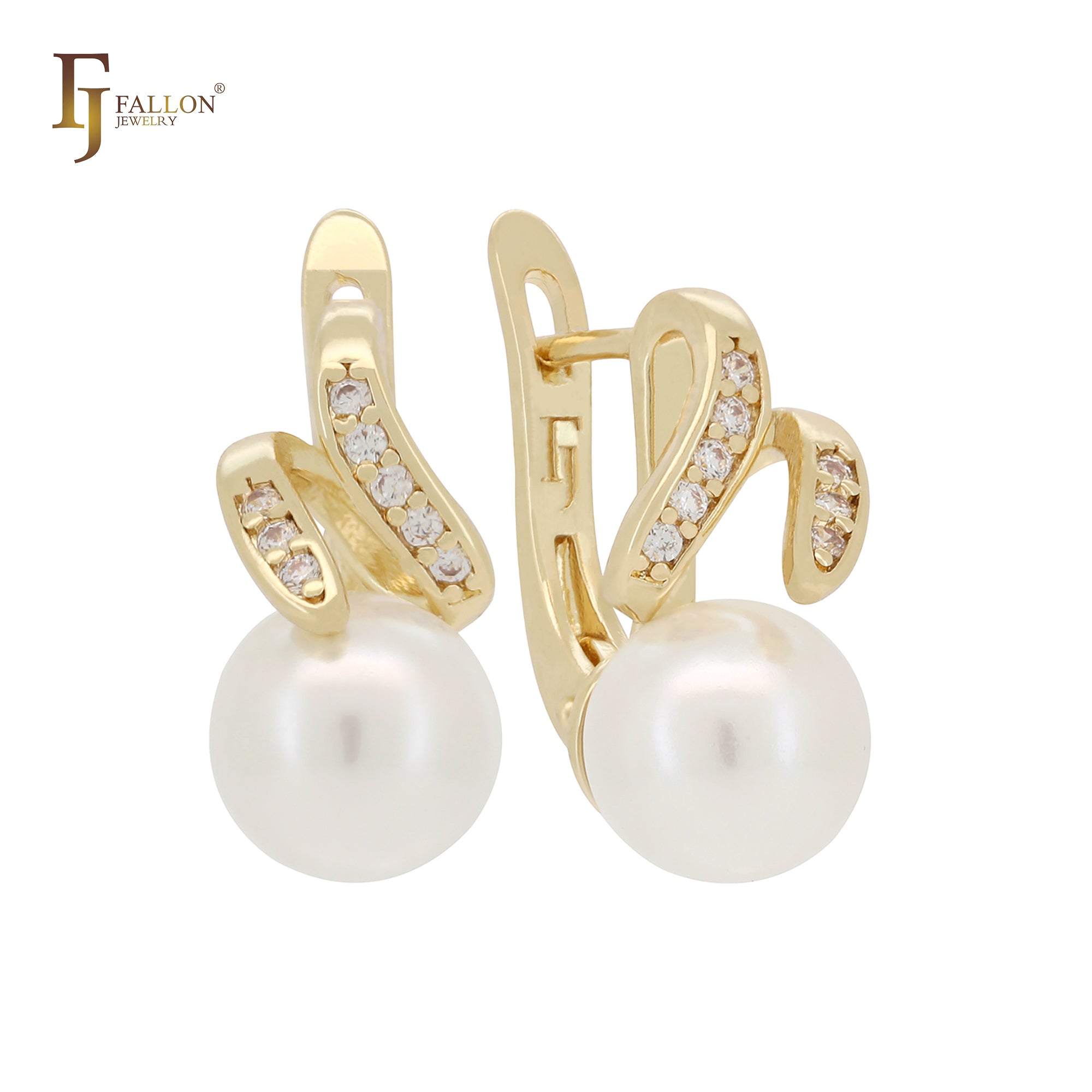 Pearl covered white CZs Rose Gold, 14K Gold Clip-On Earrings