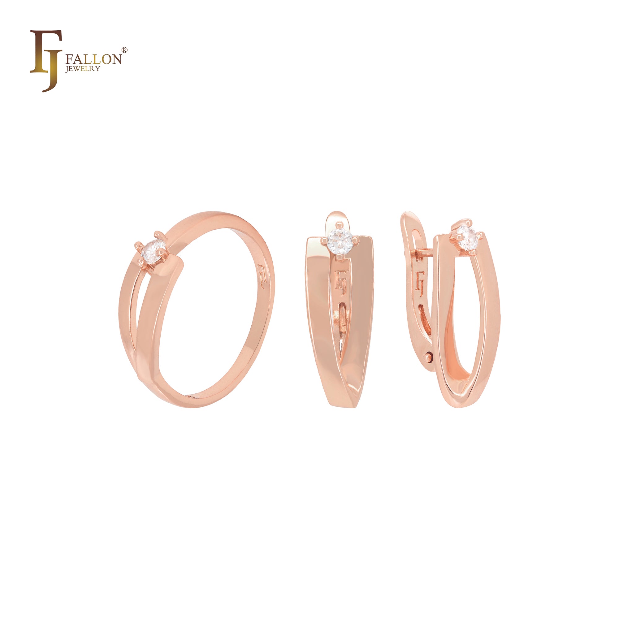 Geometric twisted ribbon Rose Gold Jewelry Set with Rings