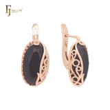 Great giant black oval cut Rose Gold Clip-On Earrings