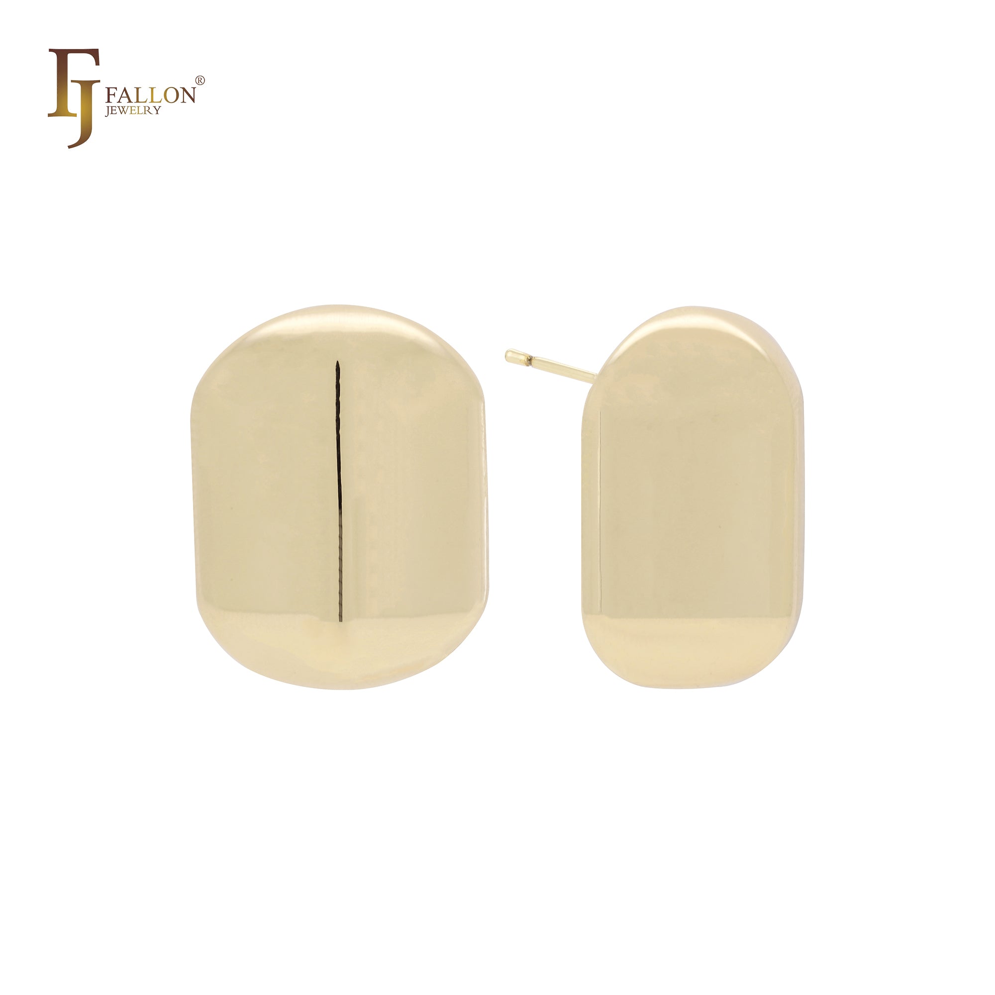 Oblong tall pill shaped 14K Gold, Rose Gold, White Gold Stud Earrings