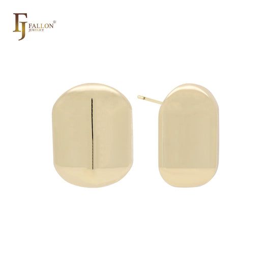 Oblong tall pill shaped 14K Gold, Rose Gold, White Gold Stud Earrings