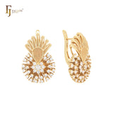 Luxurious thousand beads paved white CZs 14K Gold Clip-On Earrings