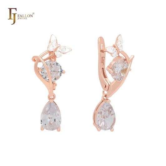 Butterfly with Lake Blue CZs Rose Gold Clip-On Earrings